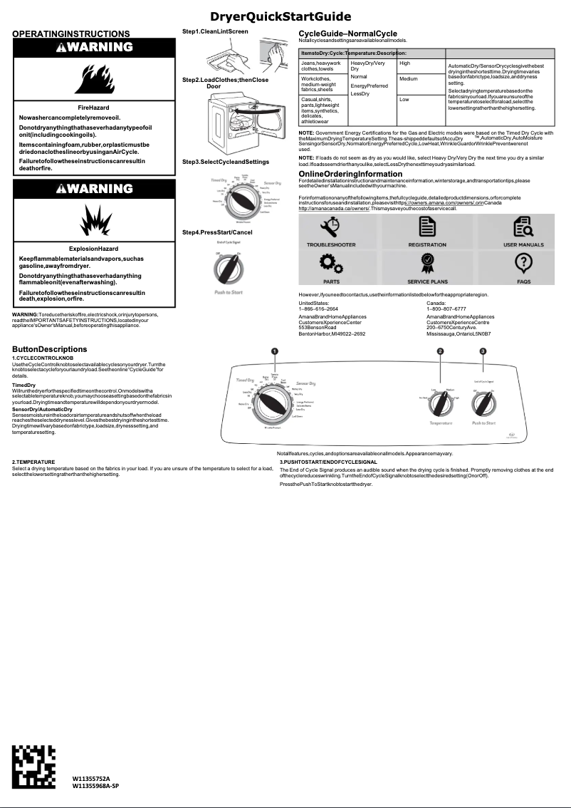 Page n°1 - Guide de démarrage rapide Amana NED4655EW