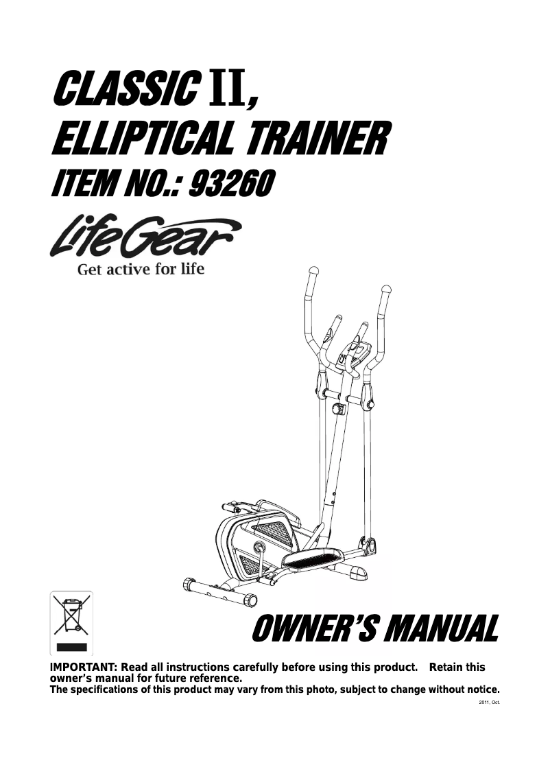 Page 1 de la notice Manuel utilisateur Life Gear Classic II 93260