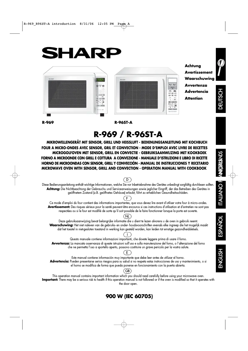 Page 1 de la notice Manuel utilisateur Sharp R-96ST-AA