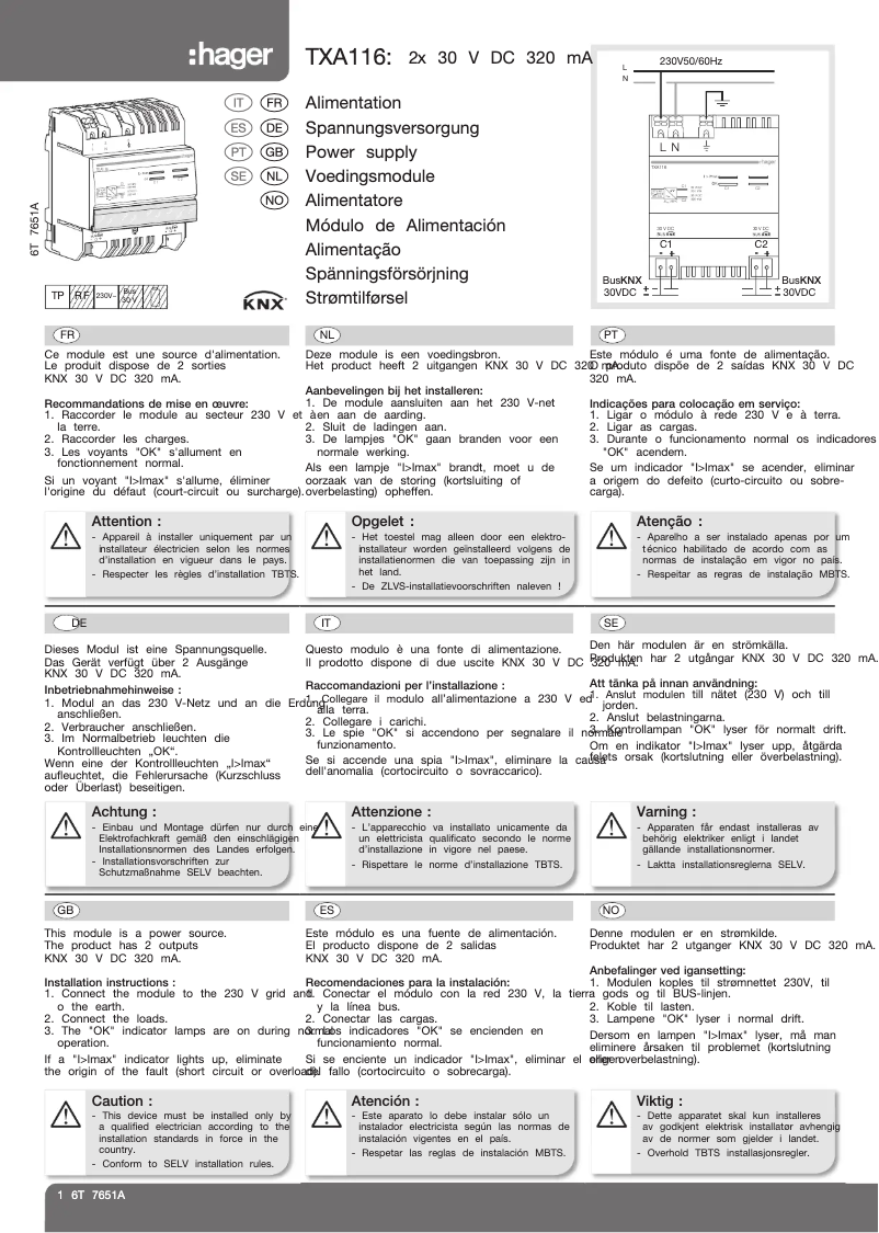 Page 1 de la notice Manuel utilisateur Hager TXA116