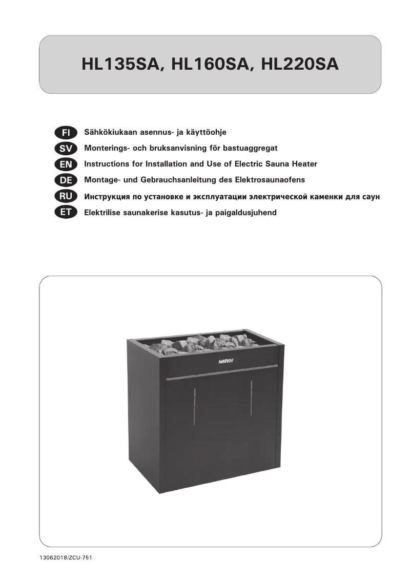 Page n°1 - Manuel utilisateur Harvia Virta Pro HL160SA HL160400SA