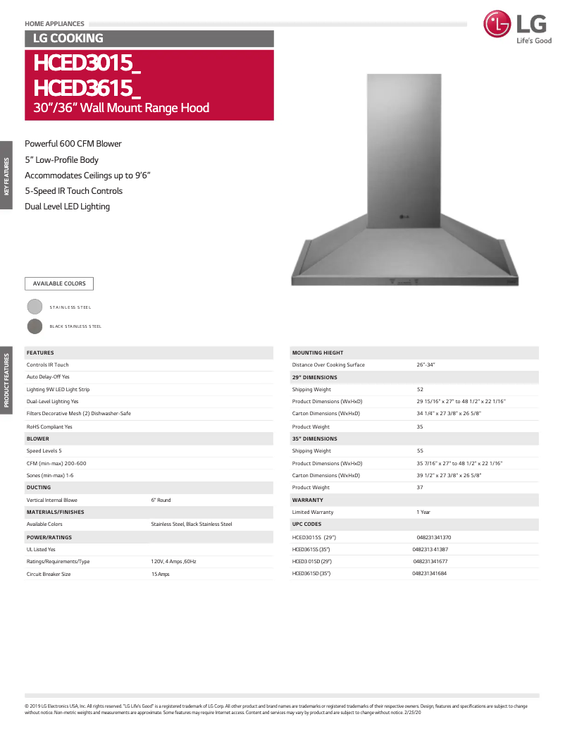 Page 1 de la notice Fiche technique LG HCED3015D