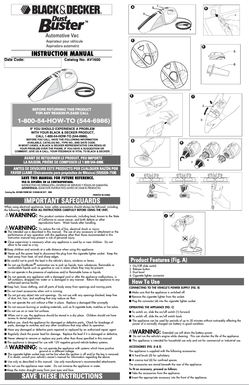 Page 1 de la notice Manuel utilisateur Black & Decker AV1600