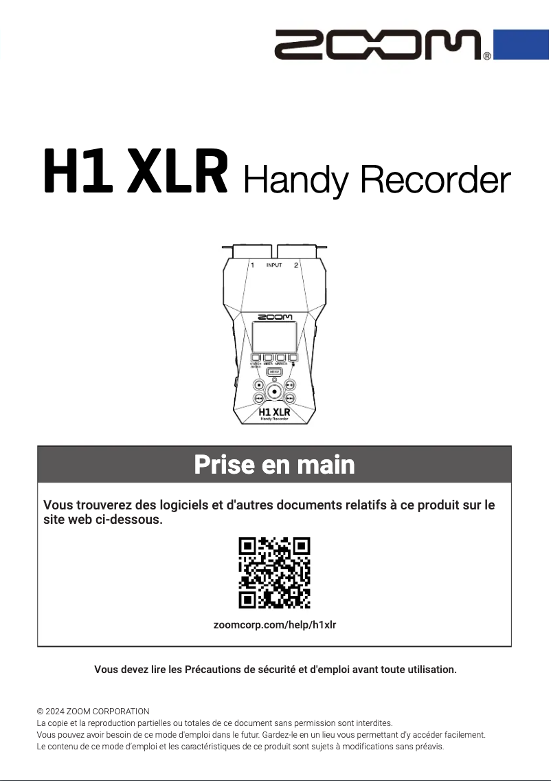 Image de la première page du manuel de l'appareil H1 XLR