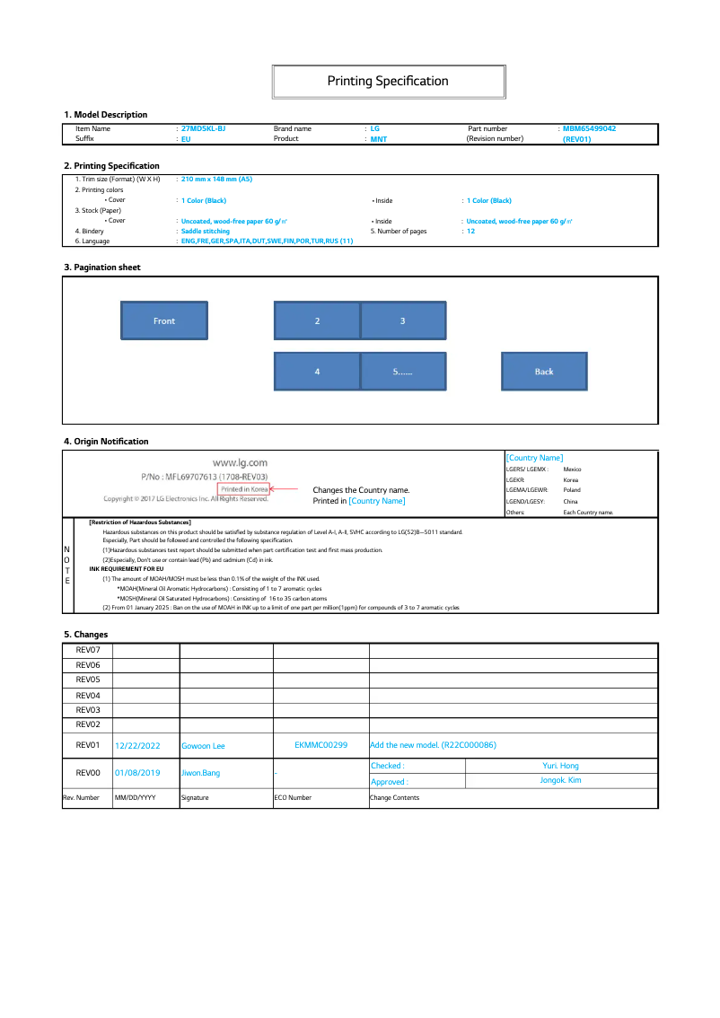 Page 1 de la notice Guide d'installation LG 27MD5KLP