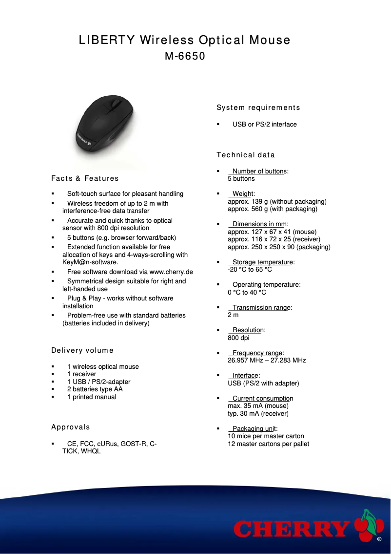 Page 1 de la notice Fiche technique Cherry eVolution LIBERTY