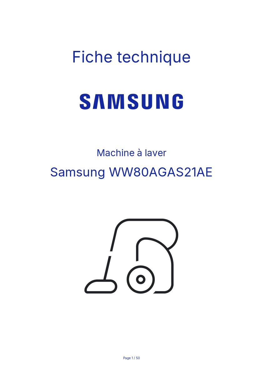 Page n°1 - Fiche technique Samsung WW80AGAS21AE