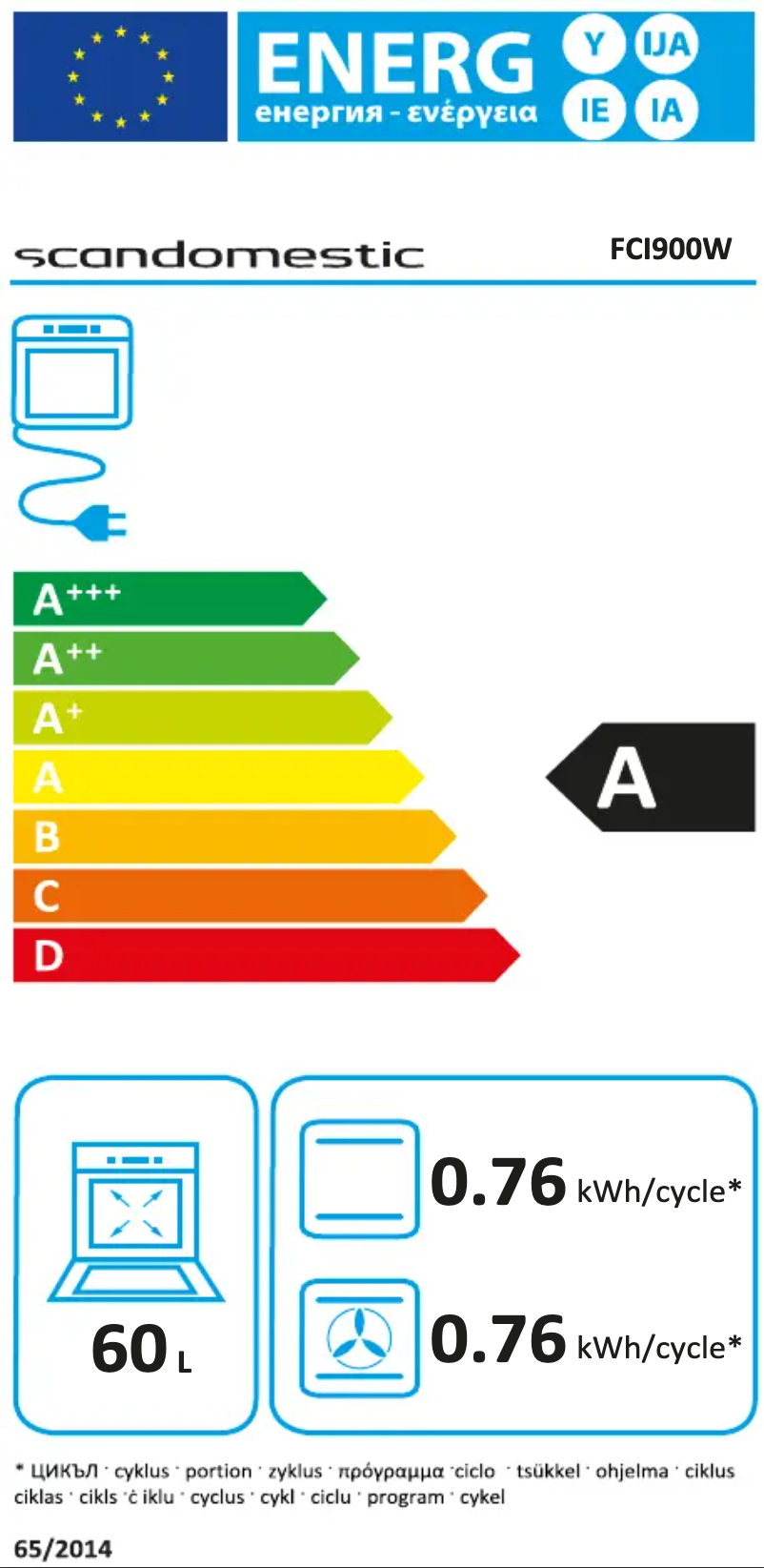 Page 1 de la notice Label énergétique Scandomestic FCI900W
