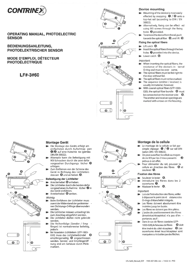 Page 1 de la notice Manuel utilisateur Contrinex LFS-3060-103