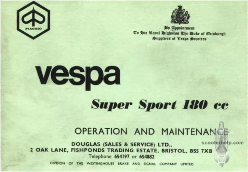 Page 1 de la notice Manuel utilisateur Vespa Super Sport 180cc