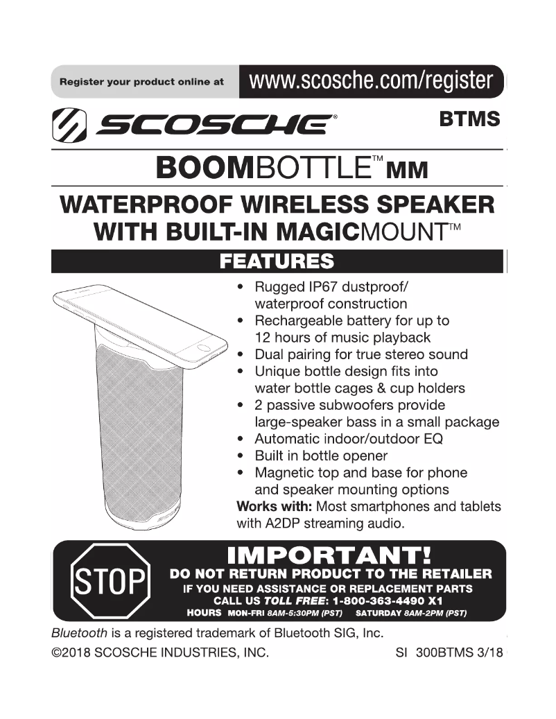 Page 1 de la notice Manuel utilisateur Scosche BoomBottle MM