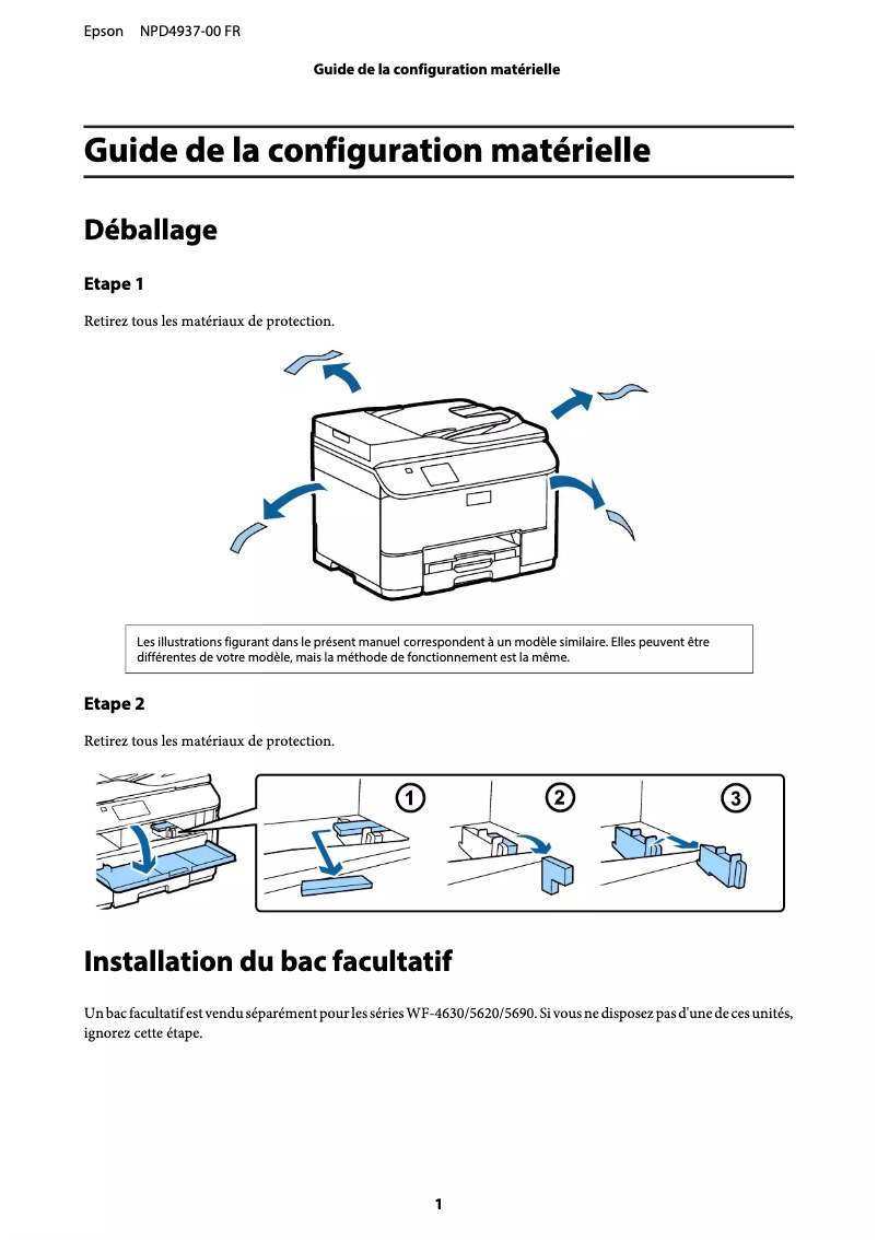 Page 1 de la notice Guide d'installation Epson WorkForce Pro WF-5620DWF