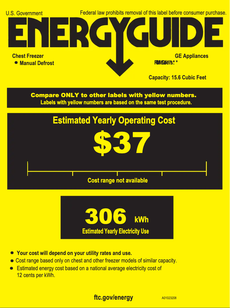 Page 1 de la notice Label énergétique GE FCM16DJWW