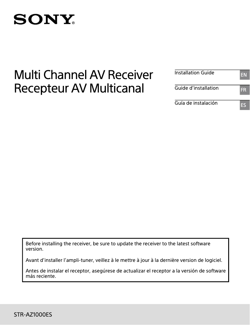 Page 1 de la notice Guide d'installation Sony STR-AZ1000ES