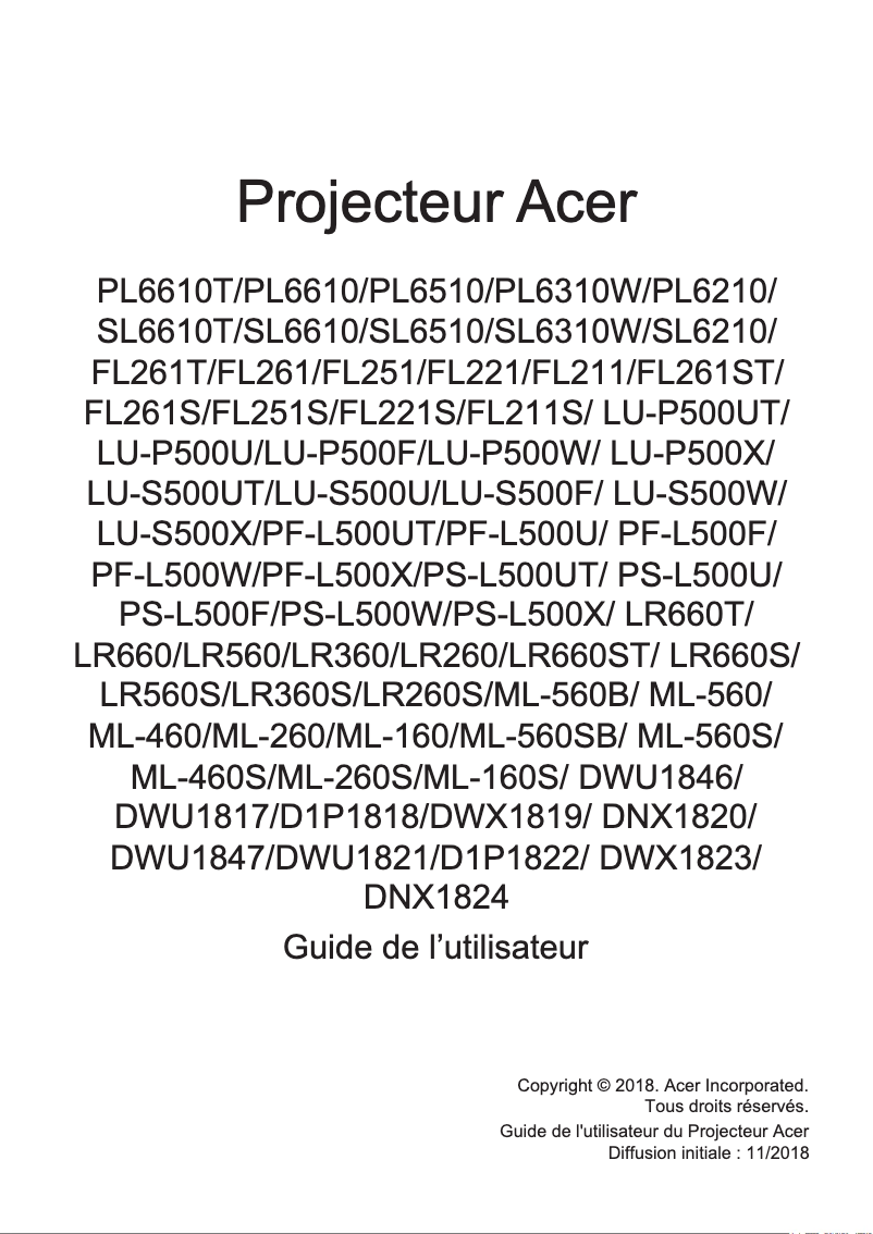 Page n°1 - Manuel utilisateur Acer PL6310W