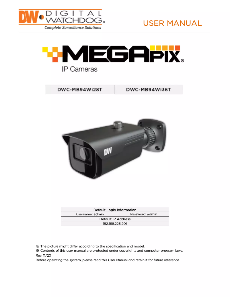Image de la première page du manuel de l'appareil MegaPix DWC-MB94WI28T