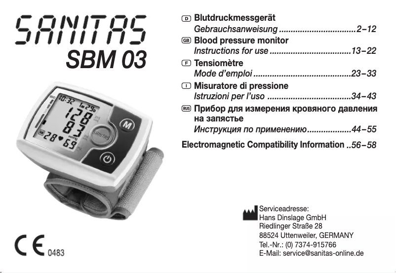 Page n°1 - Manuel utilisateur Sanitas SBM 03