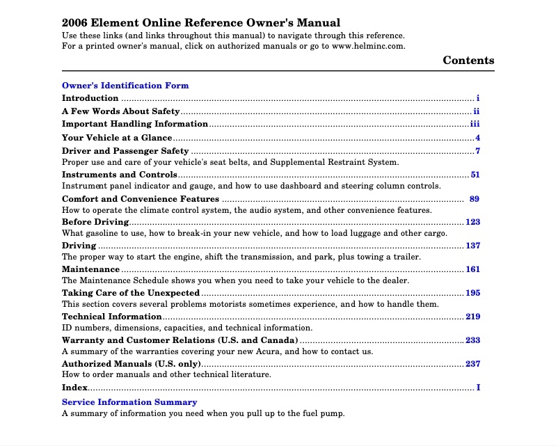 Imagen de la primera página del manual del dispositivo Element (2006)