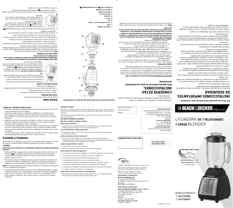 Page 1 de la notice Manuel utilisateur Black & Decker BLP7600GF