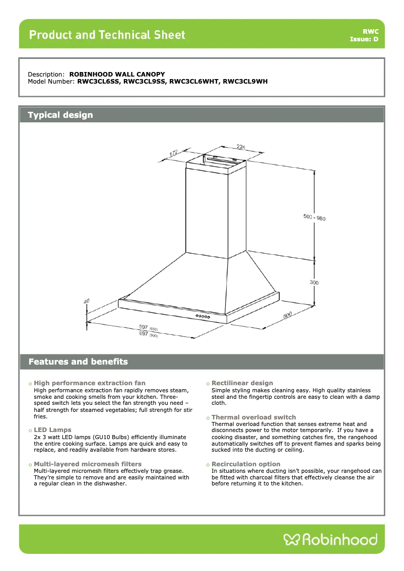 Page n°1 - Fiche technique Robinhood RWC3CL6WH
