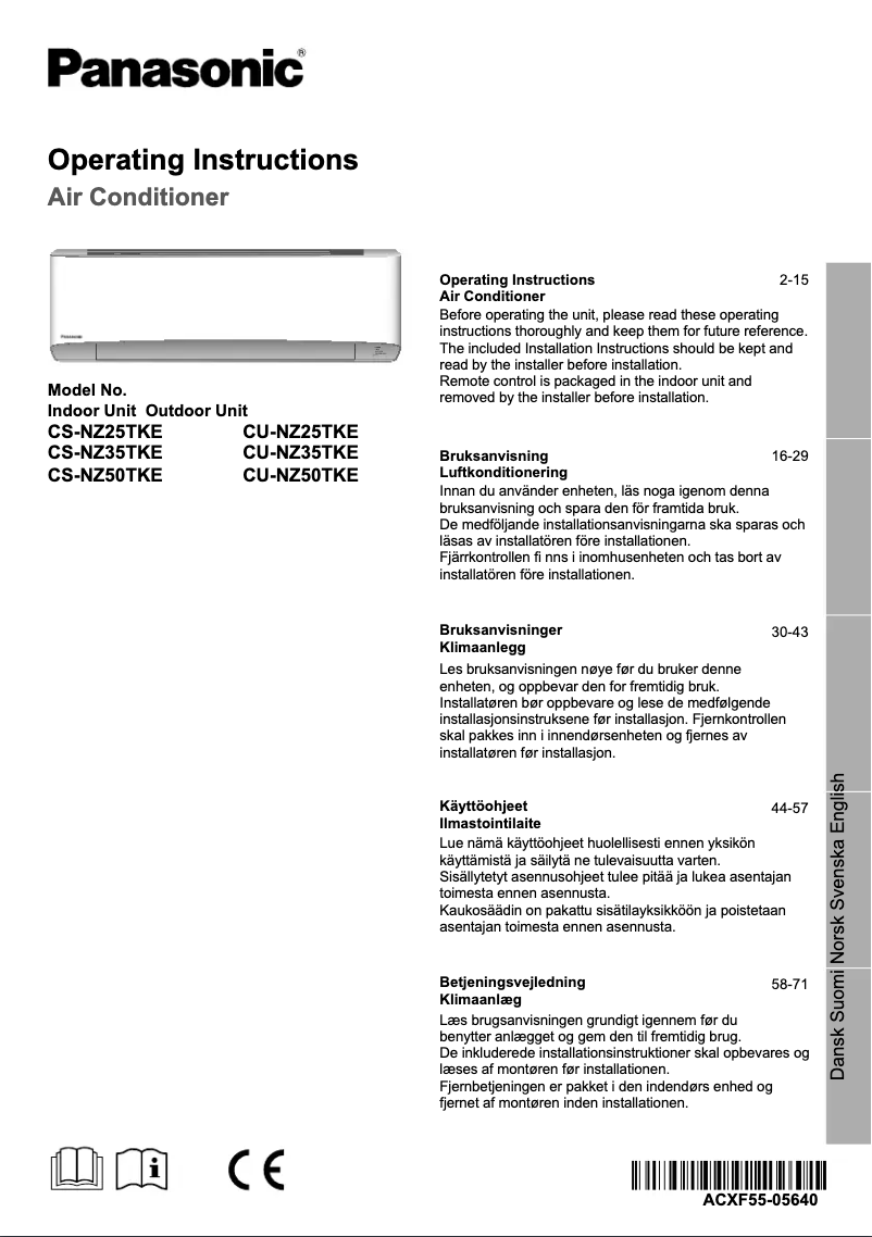 Page 1 de la notice Manuel utilisateur Panasonic CU-NZ25TKE