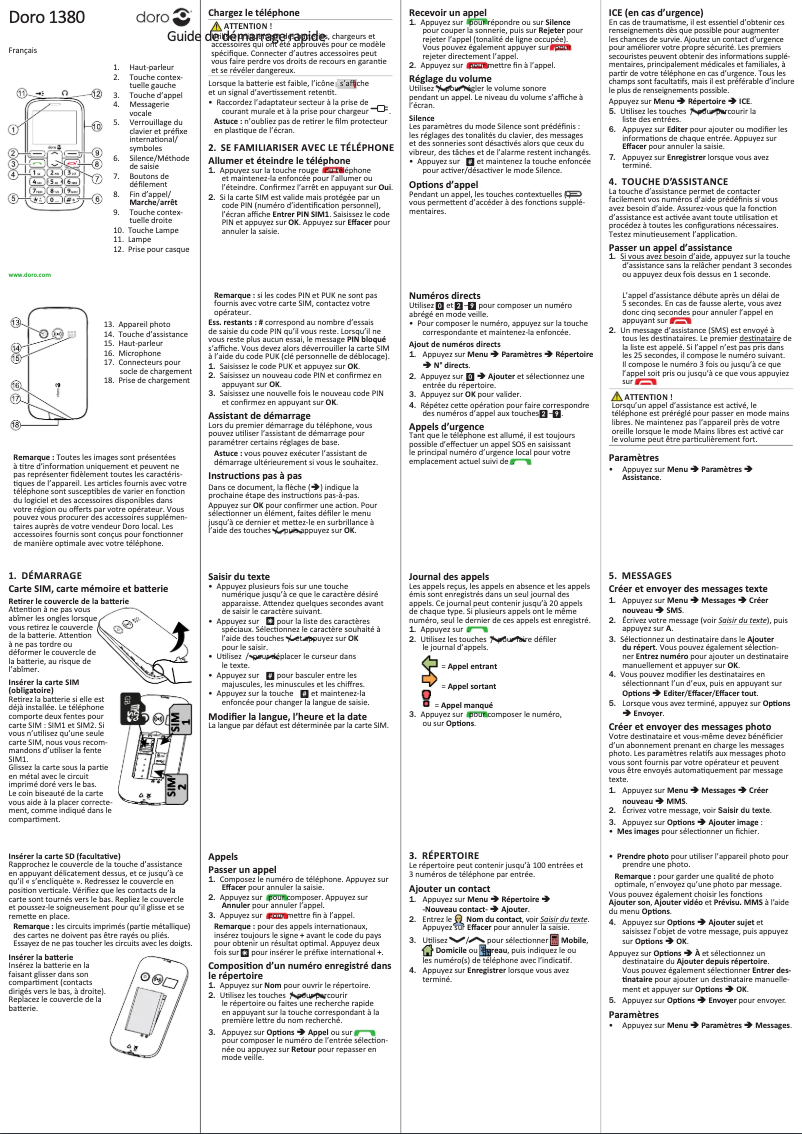 Page 1 de la notice Manuel utilisateur Doro 1380