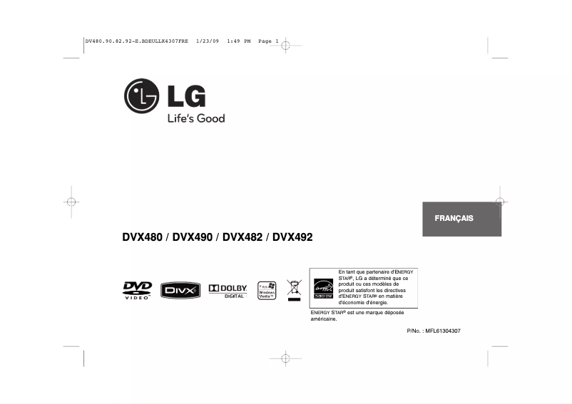 Page 1 de la notice Manuel utilisateur LG DVX490