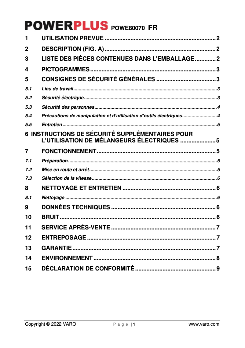 Image de la première page du manuel de l'appareil POWE80070