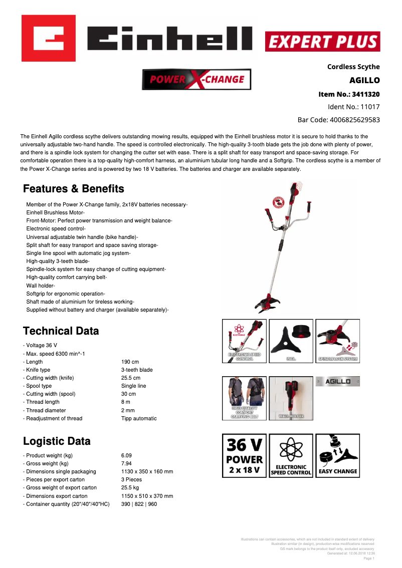 Page n°1 - Fiche technique Einhell Agillo