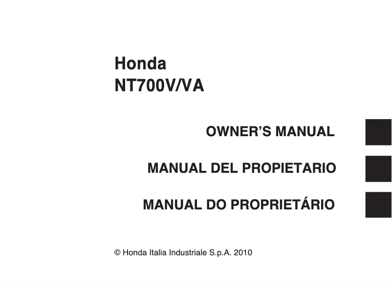 Page 1 de la notice Manuel utilisateur Honda NT700VA (2010)