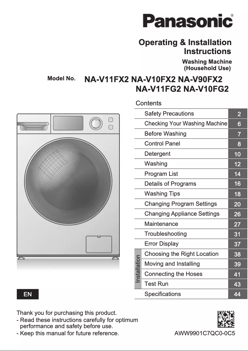 Page 1 of the manual User Manual Panasonic NA-V10FG2