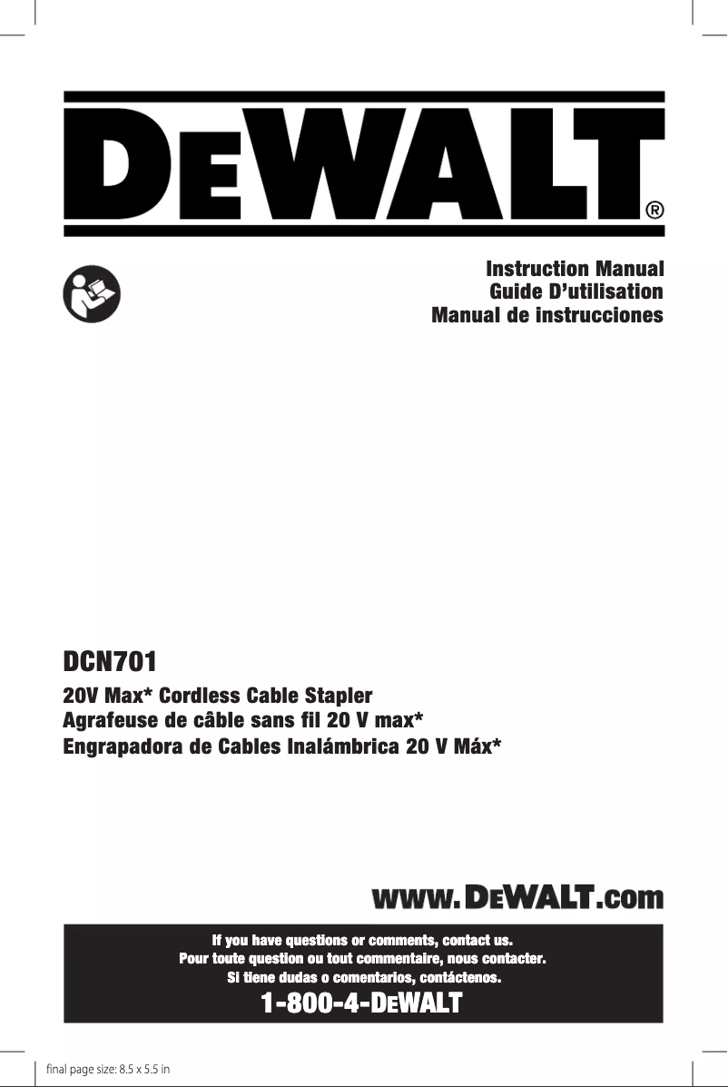 Page 1 de la notice Manuel utilisateur DeWalt DCN701