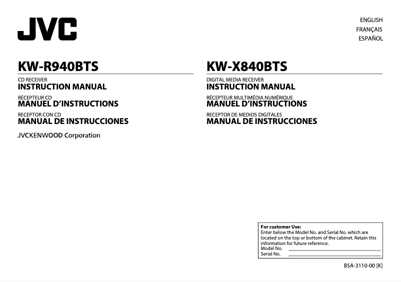 Page n°1 - Manuel utilisateur JVC KW-R940BTS