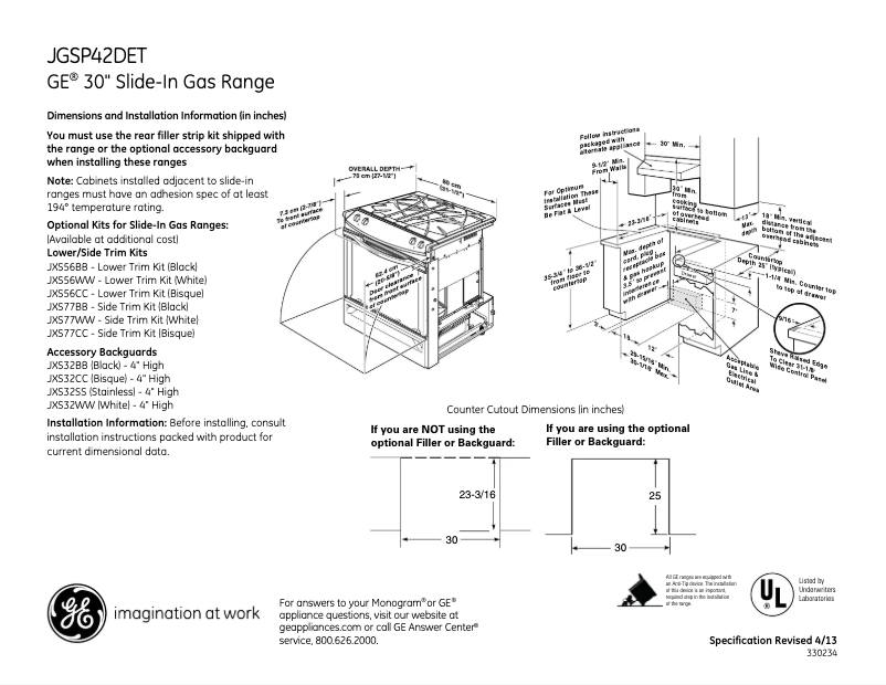 Page n°1 - Fiche technique GE JGSP42DETBB
