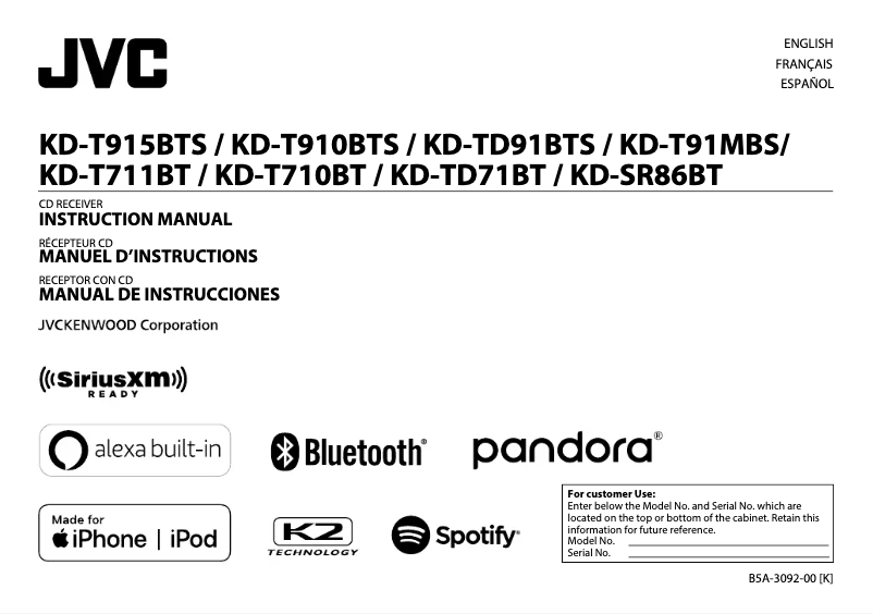 Page 1 de la notice Manuel utilisateur JVC KD-T91MBS
