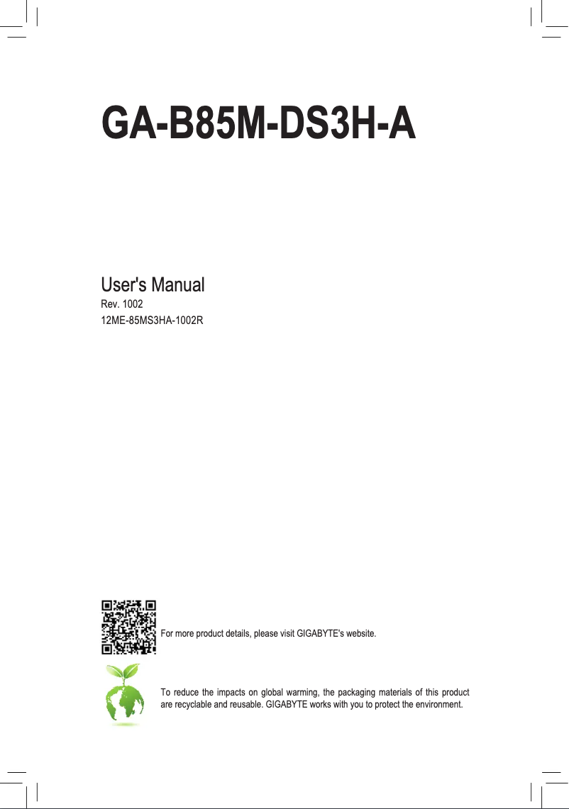 Page 1 de la notice Manuel utilisateur Gigabyte GA-B85M-DS3H-A