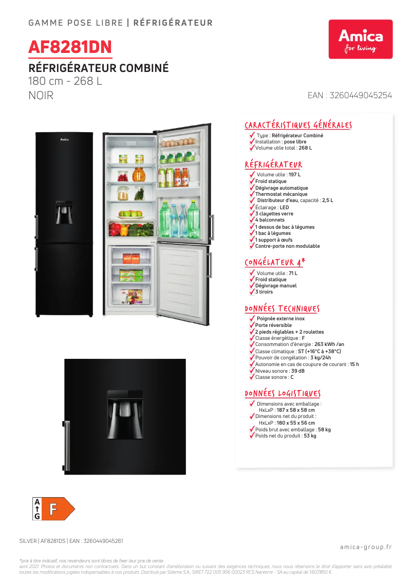 Page 1 de la notice Manuel utilisateur Amica AF8281DN
