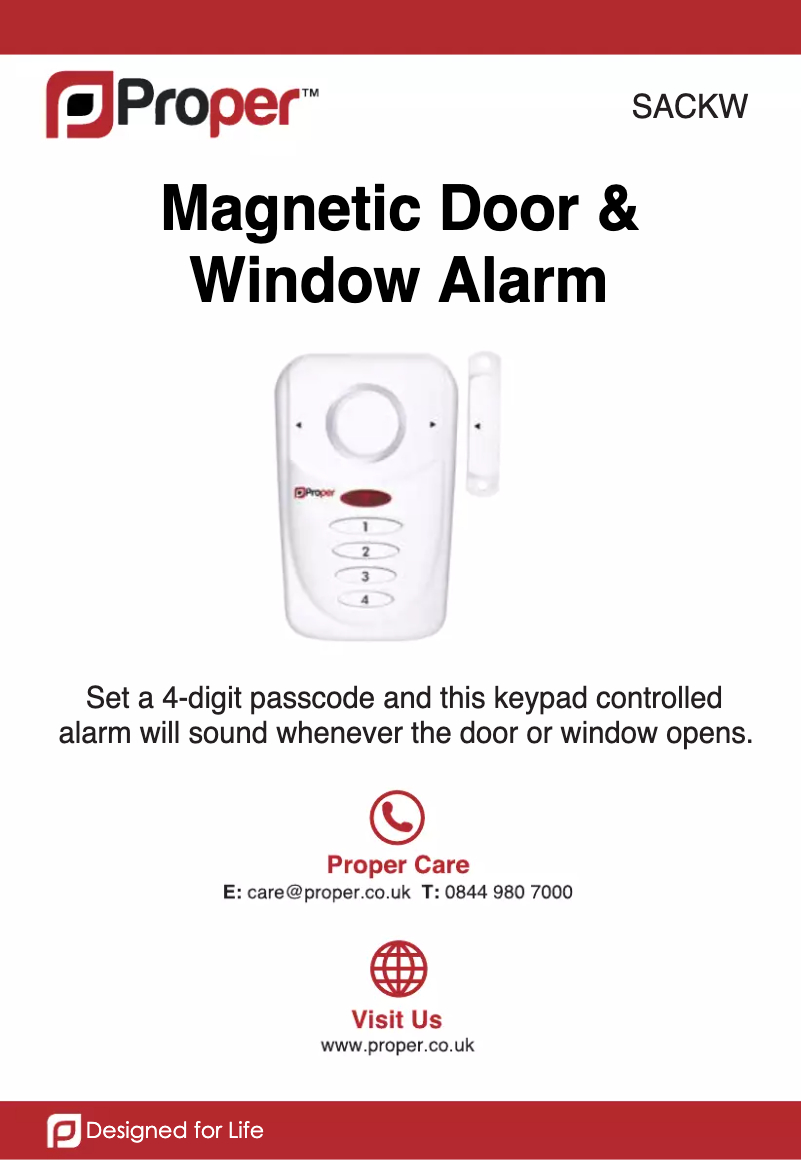 Page 1 de la notice Manuel utilisateur Proper Magnetic Door & Window Alarm