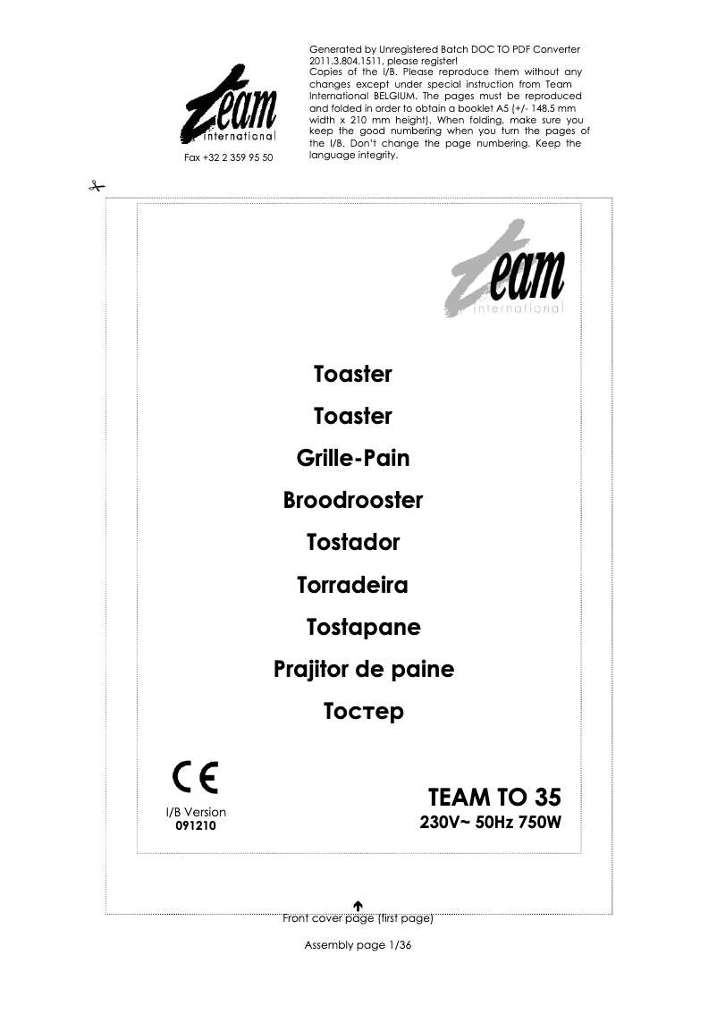 Imagen de la primera página del manual del dispositivo TO 35
