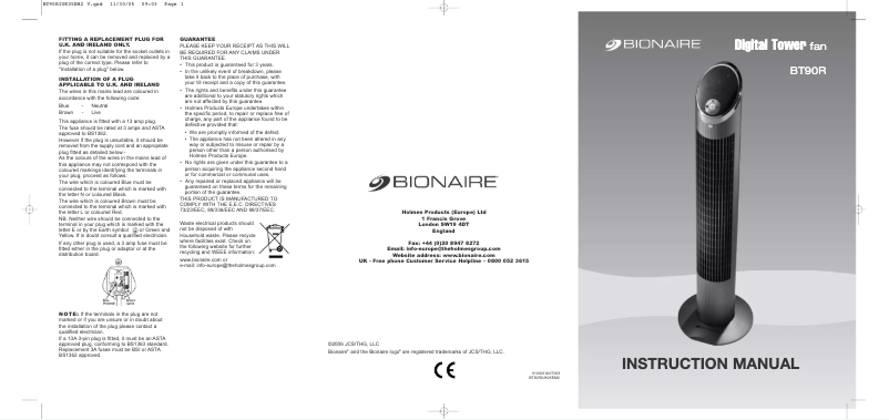 Página 1 del manual Manual de usuario Bionaire BT90R