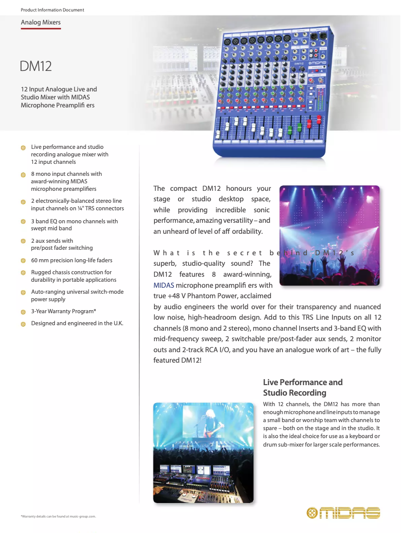 Page 1 de la notice Fiche technique Midas DM12
