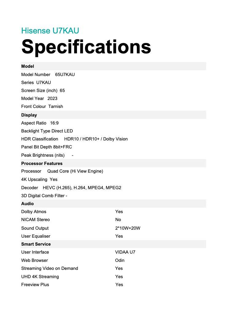 Image de la première page du manuel de l'appareil 65U7KAU