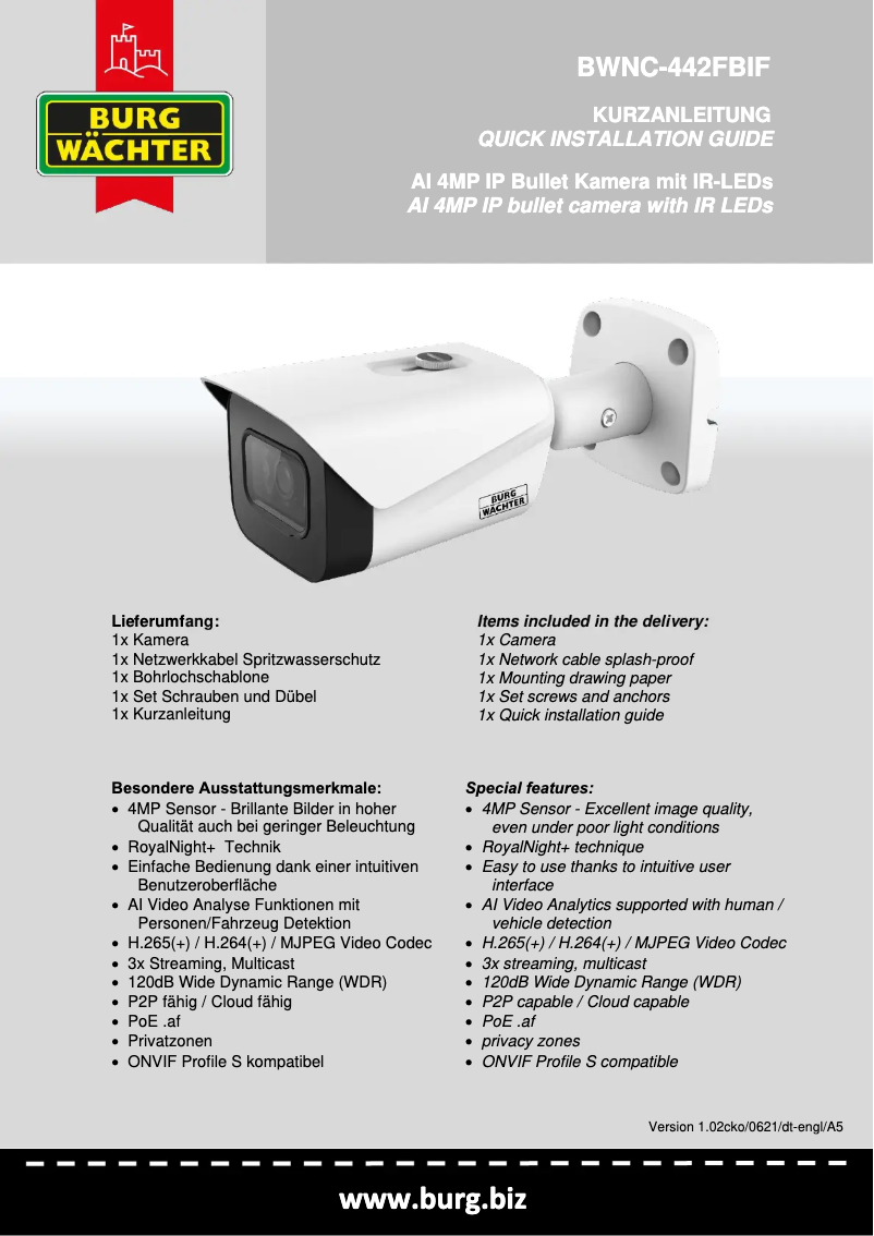 Page 1 de la notice Manuel utilisateur Burg Wächter BWNC-442FBIF