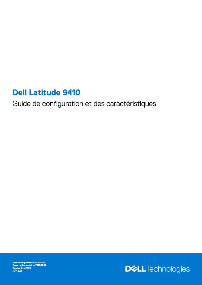Page 1 de la notice Guide d'installation Dell Latitude 9410