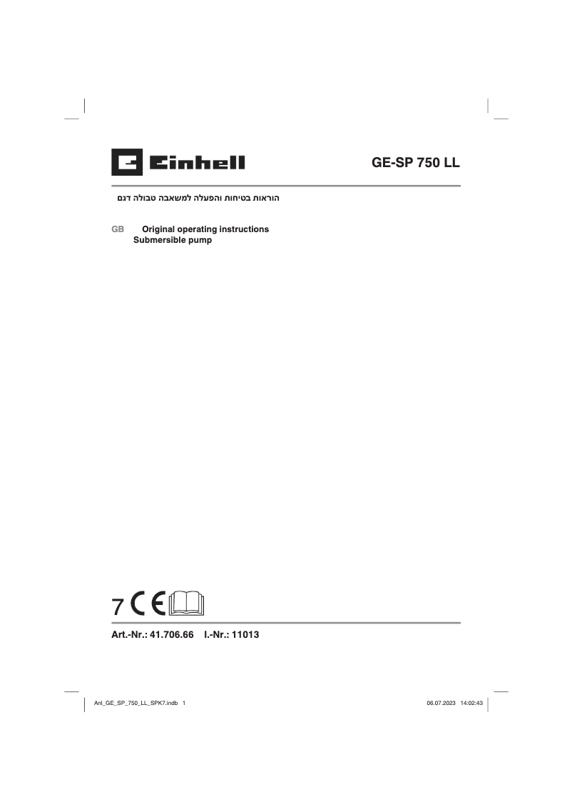 Page 1 de la notice Manuel utilisateur Einhell GE-SP 750 LL