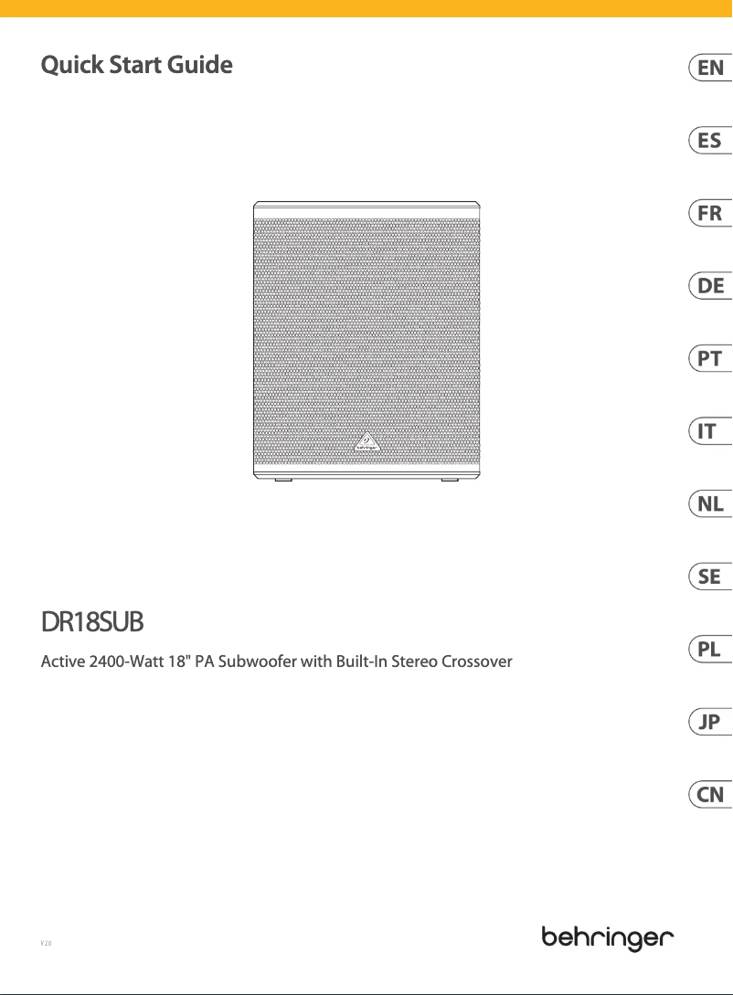 Page 1 de la notice Guide de démarrage rapide Behringer DR18SUB