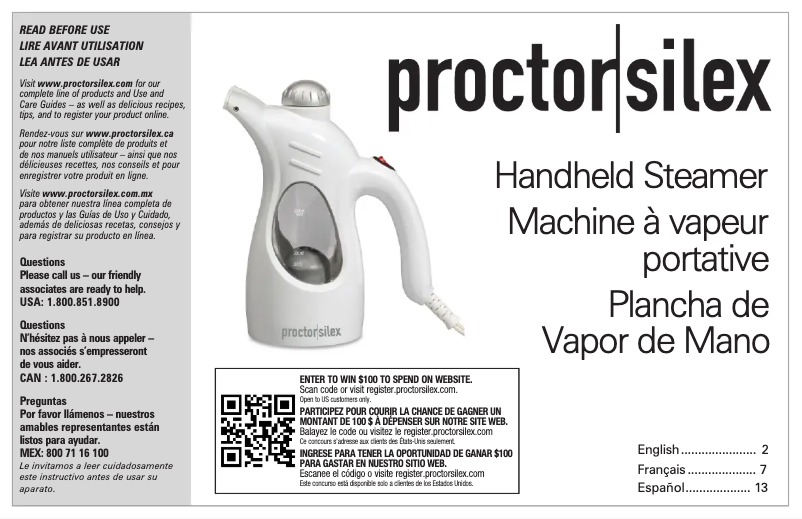 Page 1 de la notice Manuel utilisateur Proctor Silex 11579PS