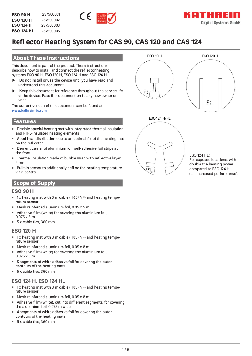 Page 1 de la notice Manuel utilisateur Kathrein ESO 124 H