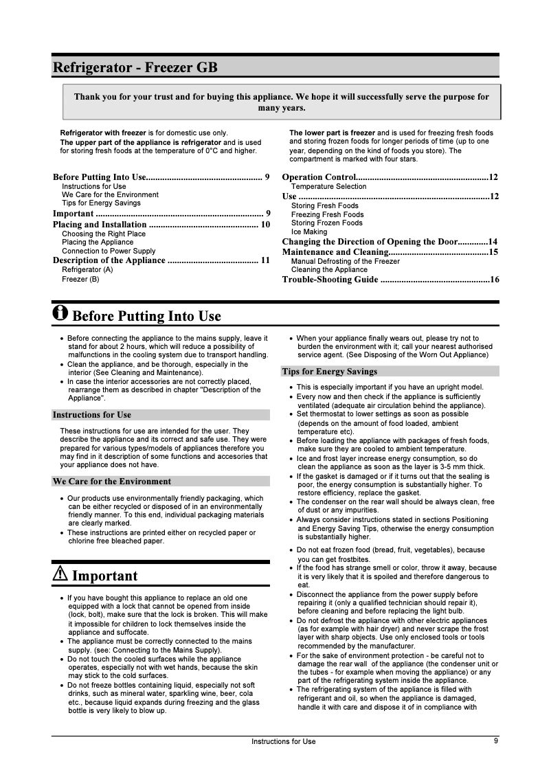 Page n°1 - Manuel utilisateur Gorenje K 336 MLB