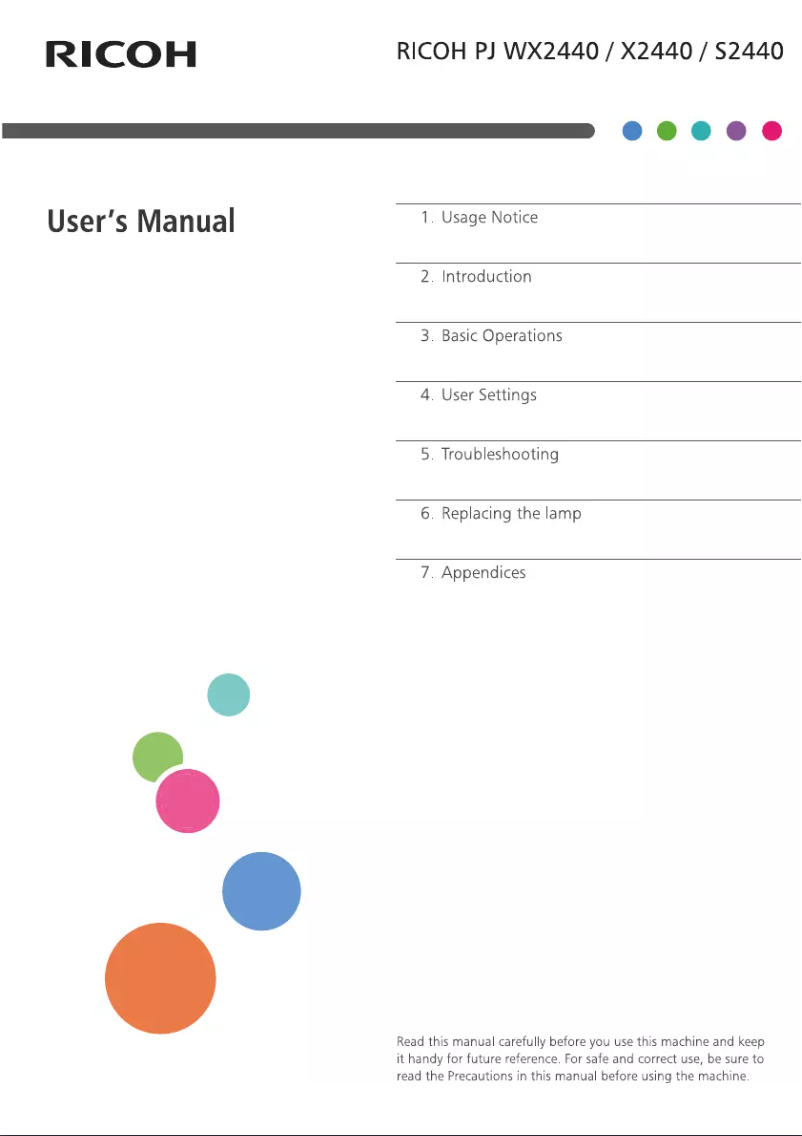 Página 1 del manual Manual de usuario Ricoh PJ S2440